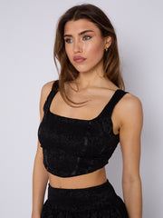 Lace Detail Slinky Crop Top & Frill Mini Skirt Co-ord
