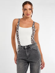 Leopard Print Straps Slinky Bodysuit
