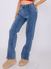 3 Seam Detail Wide Leg Jeans