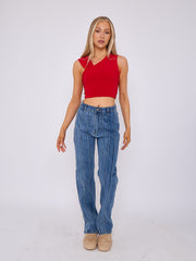 3 Seam Detail Wide Leg Jeans