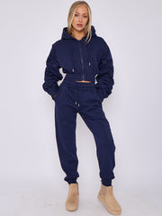 Cropped Ruched Sleeve Hoodie & Jogger Co-ord