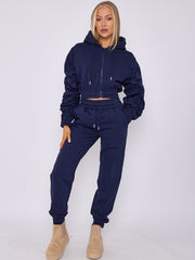 Cropped Ruched Sleeve Hoodie & Jogger Co-ord
