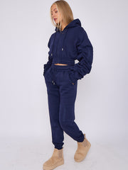 Cropped Ruched Sleeve Hoodie & Jogger Co-ord