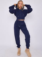 Cropped Ruched Sleeve Hoodie & Jogger Co-ord