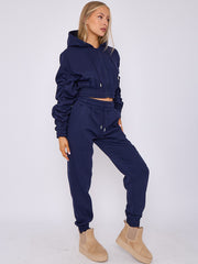 Cropped Ruched Sleeve Hoodie & Jogger Co-ord