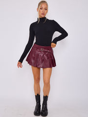 PU Pleated Tennis Skort With Belt