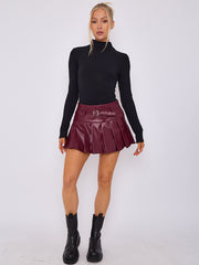 PU Pleated Tennis Skort With Belt