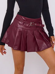 PU Pleated Tennis Skort With Belt