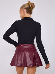 PU Pleated Tennis Skort With Belt