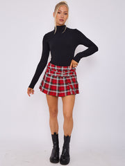 Pleated Checked Tennis Skort With Belt