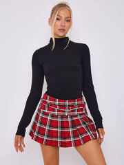 Pleated Checked Tennis Skort With Belt