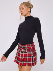 Pleated Checked Tennis Skort With Belt