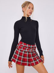 Pleated Checked Tennis Skort With Belt