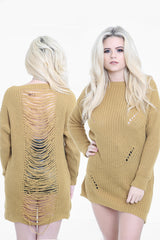 Distress Back Ripped Ladder Oversized Jumper