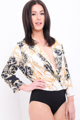 Scarf Print Wrap Front Bodysuit