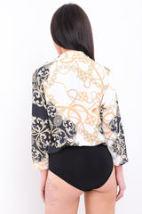Scarf Print Wrap Front Bodysuit