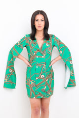 Olivia barokke print split mouw blazerjurk