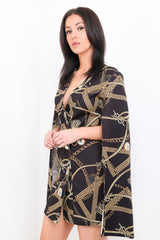 Olivia barokke print split mouw blazerjurk