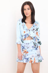 Floral Print Frill Detail Top und Rock Co-ord