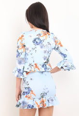 Floral Print Frill Detail Top und Rock Co-ord