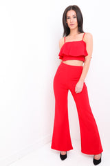 Frill Cami Top And Wide Leg Trouser Set