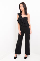 One Shoulder Ruffle Frill Jumpsuit