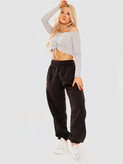 Ruched Frill Ribbed Bardot Crop Top