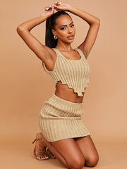 Lurex Asymmetric Hem Knitted Vest Crop Top