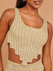 Lurex Asymmetric Hem Knitted Vest Crop Top