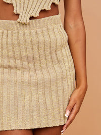Lurex Knitted Mini Skirt - Stone