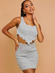 Lurex Asymmetric Hem Knitted Vest Crop Top