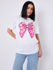 Bow Hearts Graphic Printed T-Shirt