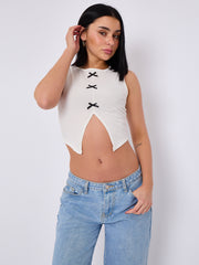 Bow Front Detail Ribbed Crop Top