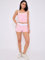 Contrast Trim Slinky Crop Top & Shorts Co-Ord Set