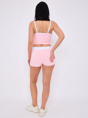 Contrast Trim Slinky Crop Top & Shorts Co-Ord Set