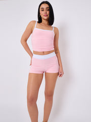 Contrast Trim Slinky Crop Top & Shorts Co-Ord Set