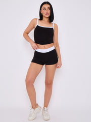 Contrast Trim Slinky Crop Top & Shorts Co-Ord Set