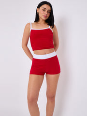 Contrast Trim Slinky Crop Top & Shorts Co-Ord Set