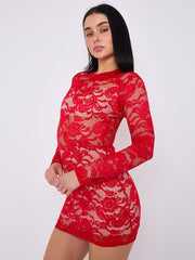 Lace Detail High Neck Long Sleeve Dress