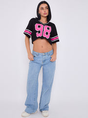 98 Graphic Printed V-Neck Crop Top