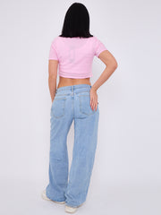 Bow Hearts Graphic Printed Crop Top