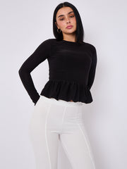 Bubble Hem Slinky Long Sleeve Top