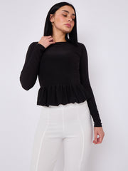 Bubble Hem Slinky Long Sleeve Top