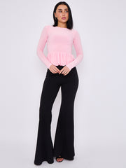 Bubble Hem Slinky Long Sleeve Top