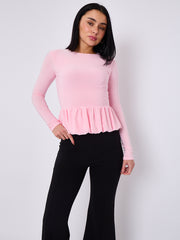 Bubble Hem Slinky Long Sleeve Top