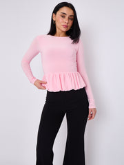 Bubble Hem Slinky Long Sleeve Top