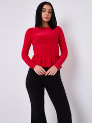 Bubble Hem Slinky Long Sleeve Top