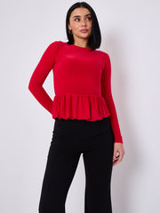 Bubble Hem Slinky Long Sleeve Top