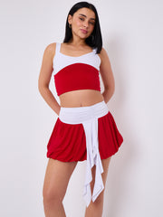 Contrast Trim Slinky Crop Top & Skirt Co-ord