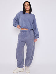 Acid Wash Sweatshirt & Jogger Bubble Hem Tracksuit